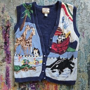 Heirloom Collectibles Vintage Sweater Vest With Noah's Ark Animal Designs